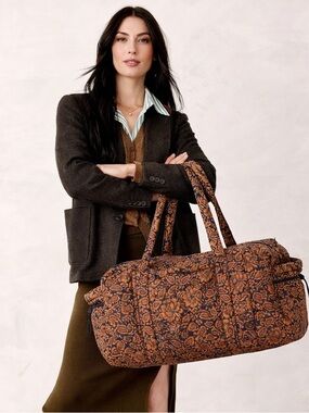 Vera Bradley Original Duffel Bag Featherweight Lotus Montage Roasted Pecan